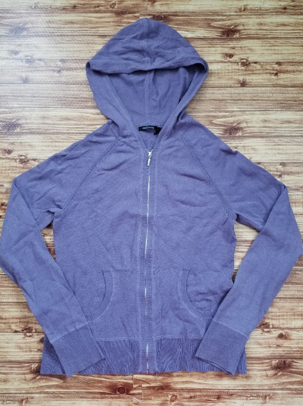 Daisy Fuentes Women's Medium Purple Knit Zip Sweater Hooded Lightweight Y2K